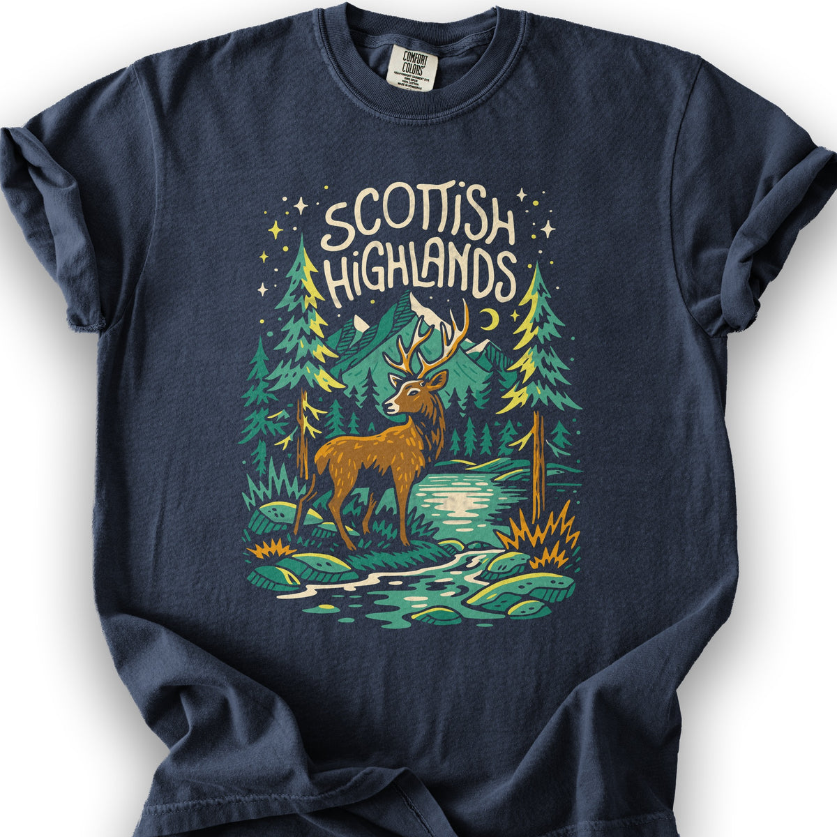 Scottish Highlands "Midnight Stag" T-Shirt - Navy