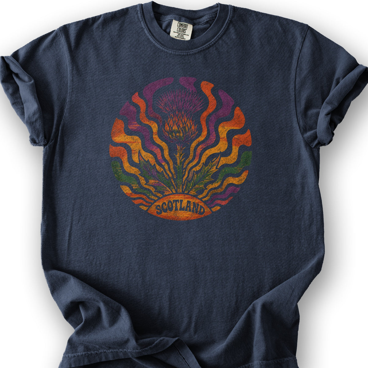Groovy Scotland Thistle T-Shirt - Navy