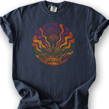 Groovy Scotland Thistle T-Shirt - Navy