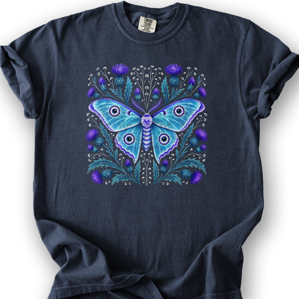 Emperor Moth Thistle T-Shirt - Navy