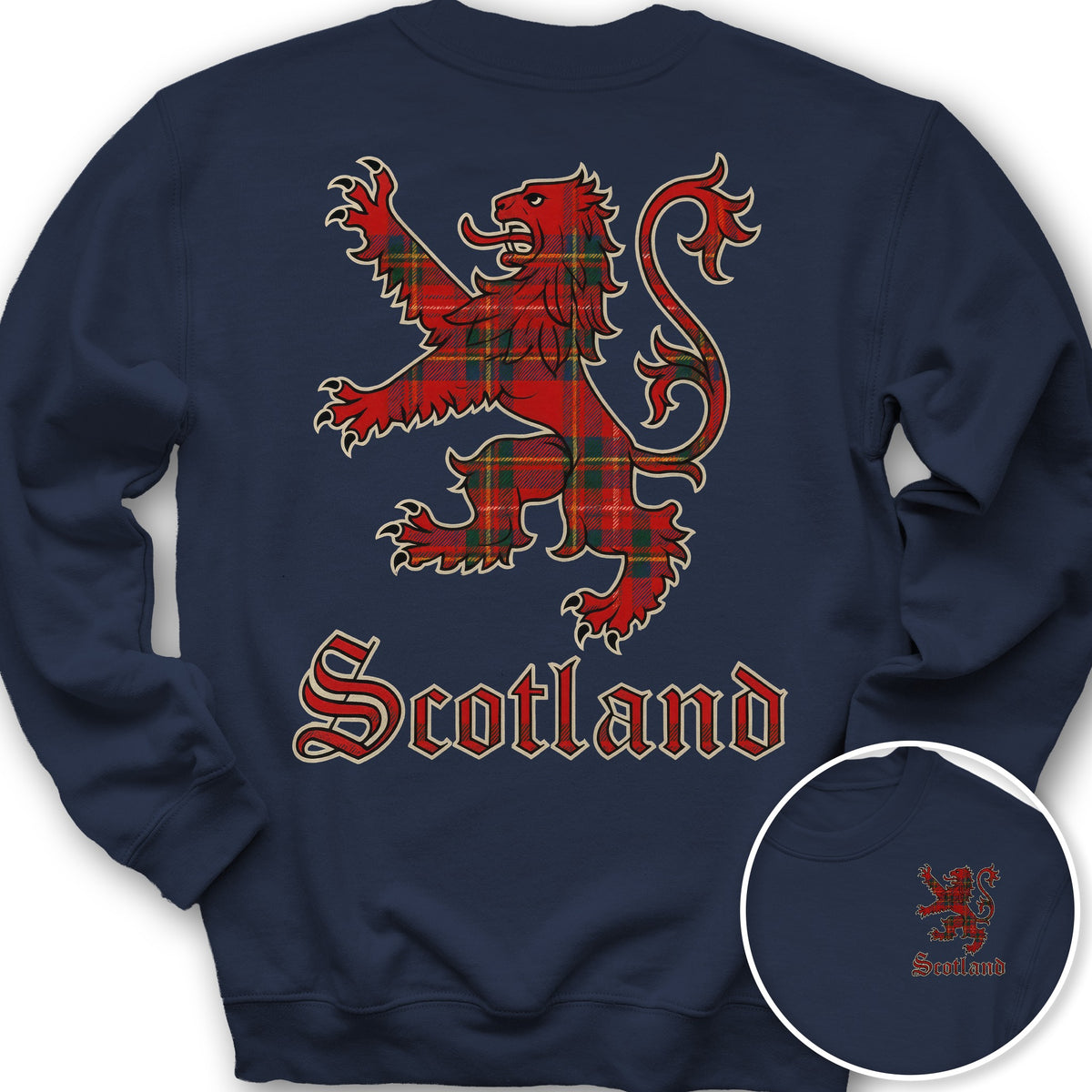 Scotland Tartan Lion Front/Back Print Sweatshirt - Navy