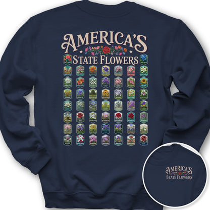 America's State Flowers Front/Back Print Sweatshirt - Navy