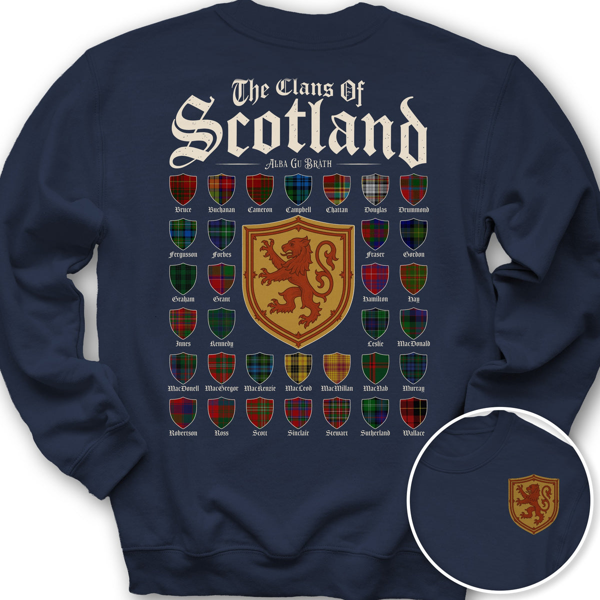 Clans of Scotland "Tartans"Front/Back Print Sweatshirt - Navy
