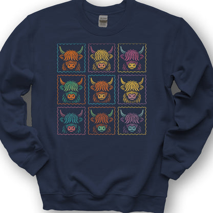 Highland Cow 9 Panel Sweatshirt - Navy
