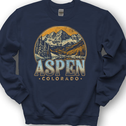 Aspen Colorado Groovy Screenprint Sweatshirt - Navy