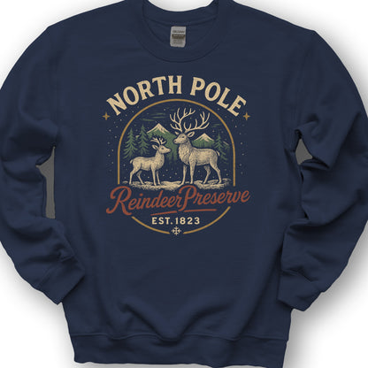 North Pole Reindeer Preserve Vintage Print Sweatshirt - Navy