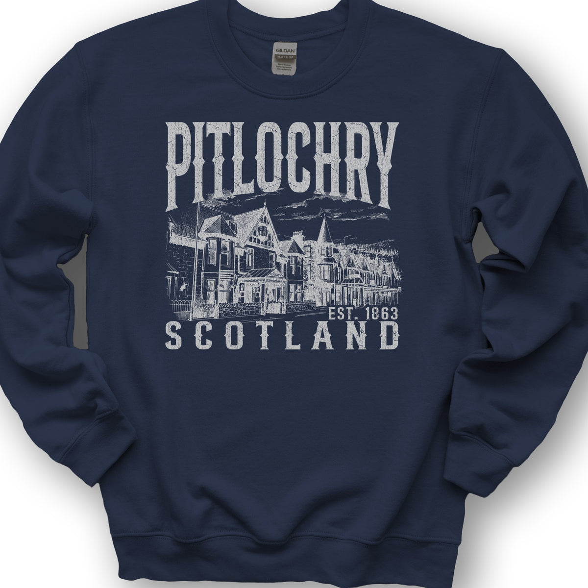 Pitlochry Scotland Sketch Sweatshirt - Navy