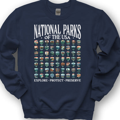 National Parks of the USA 63 Badges "Big and Bold" Sweatshirt - Navy
