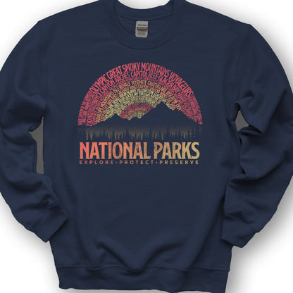 National Parks Word Art "Vintage Sunset" Sweatshirt - Navy