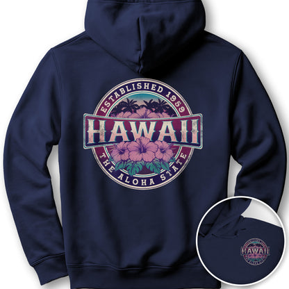 Hawaii Badge Front/Back Print Hoodie - Navy