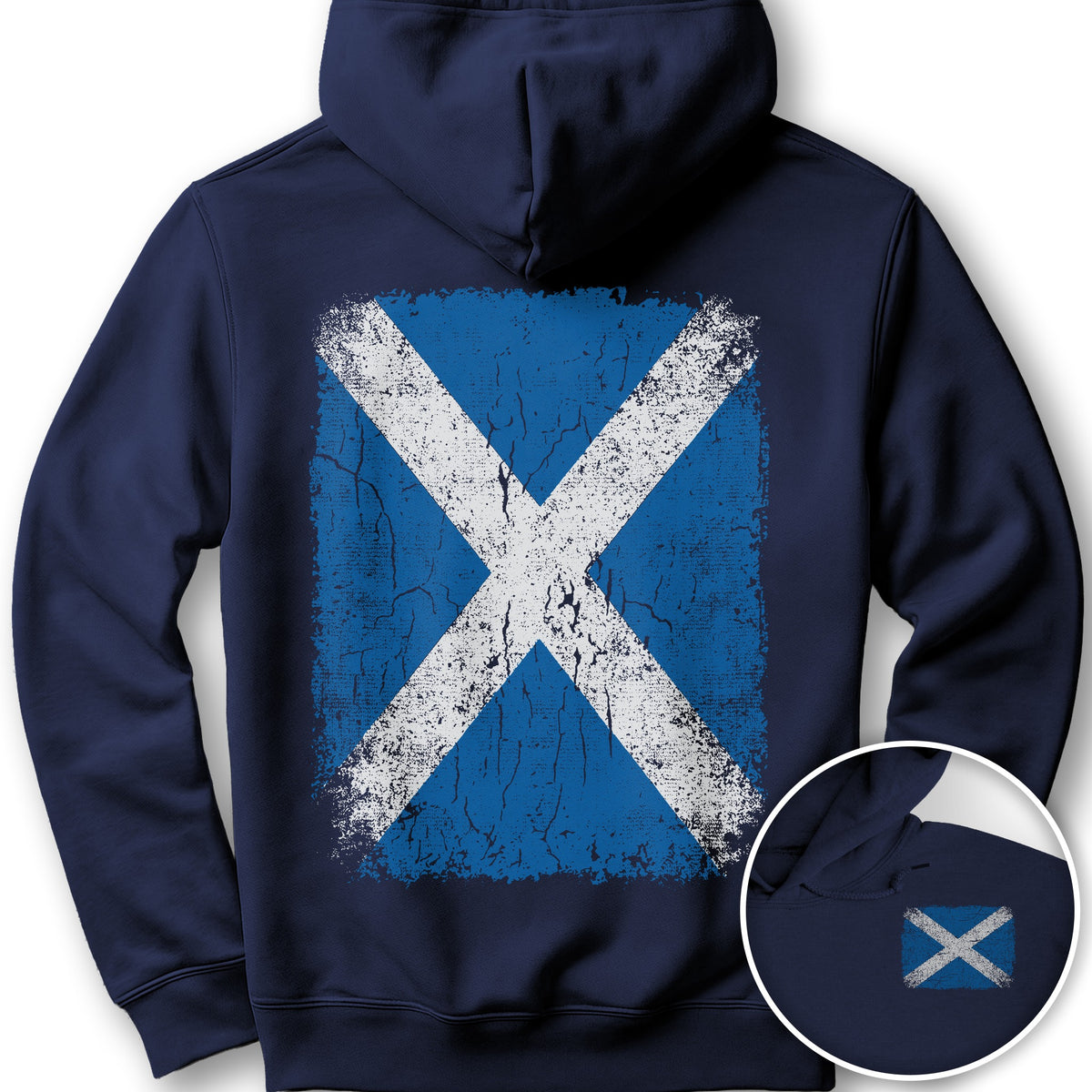 Scotland Distressed Flag Front/Back Print Hoodie - Navy