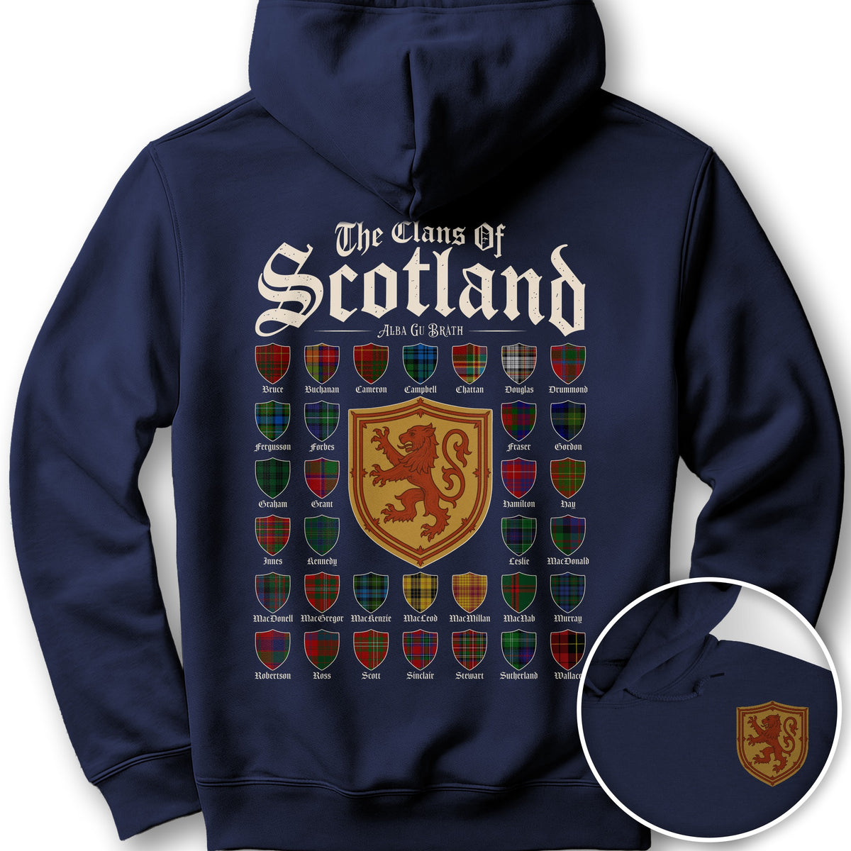 Clans of Scotland "Tartans"Front/Back Print Hoodie - Navy