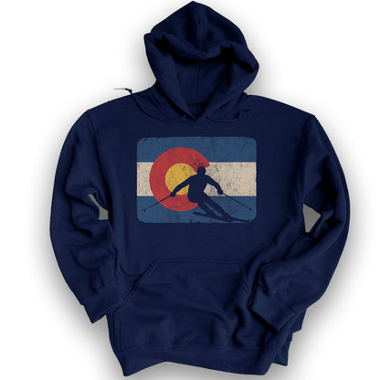 Colorado Flag Skier Hoodie - Navy