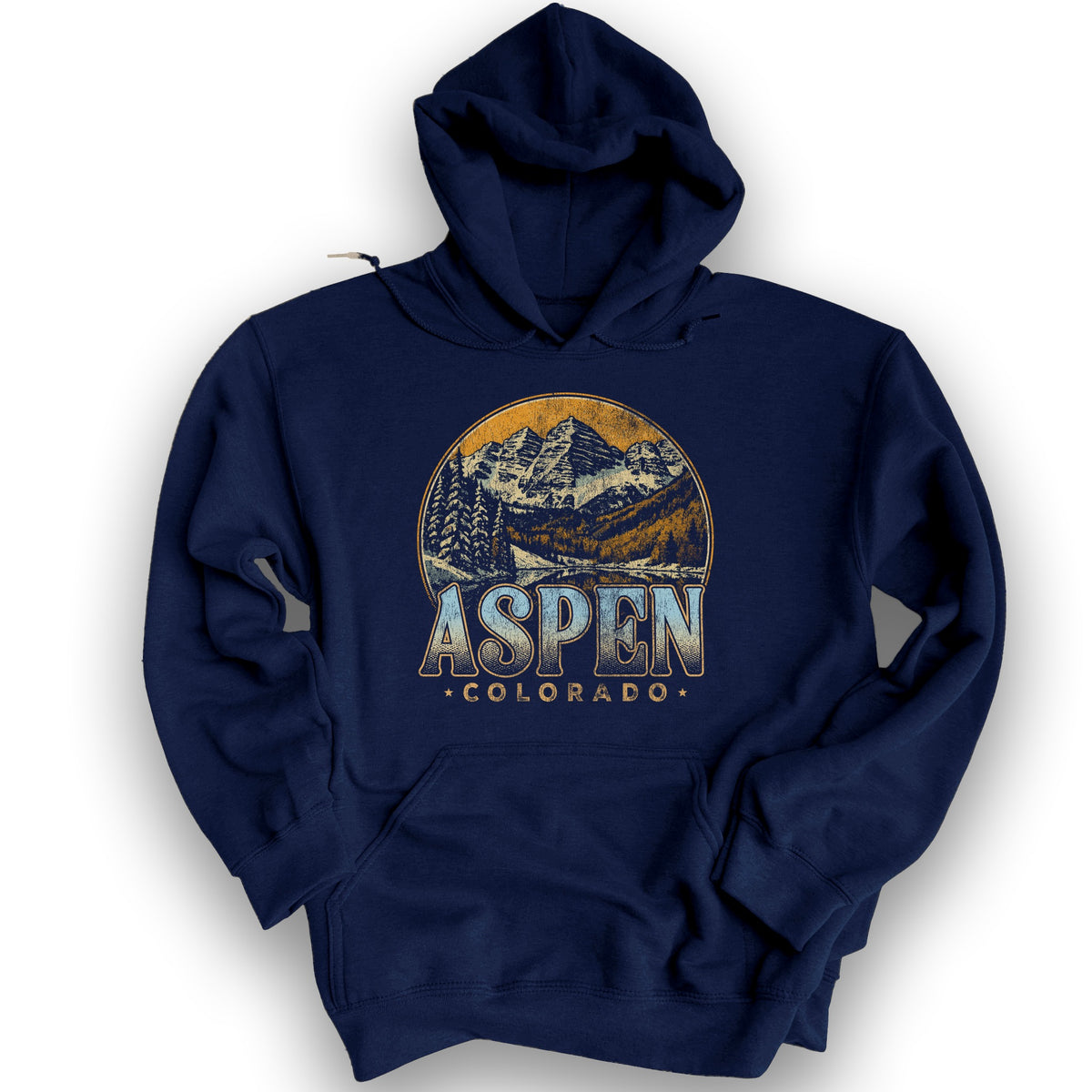 Aspen Colorado Groovy Screenprint Hoodie - Navy