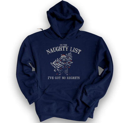 Naughty List Racoon Xmas Hoodie - Navy
