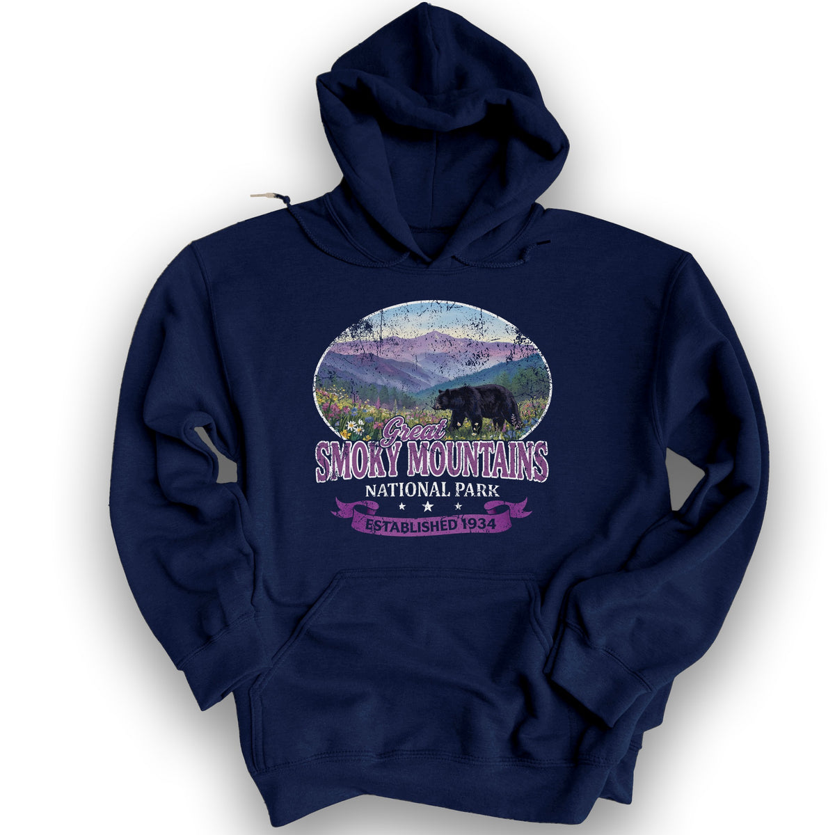 Smoky Mountains Retro Bear Hoodie - Navy
