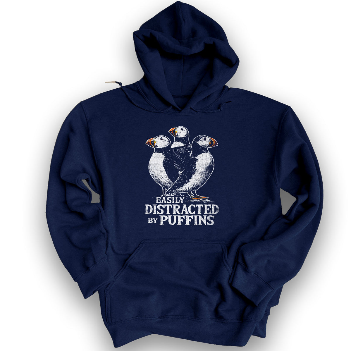 Easily Distracted By Puffins Hoodie - Navy
