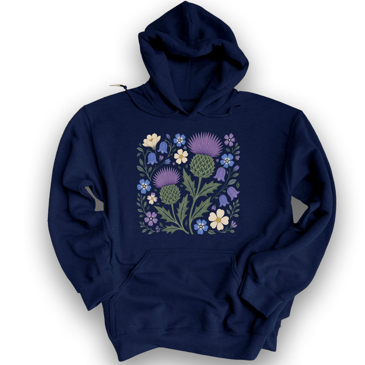 Scottish Thistle Floral Hoodie - Navy