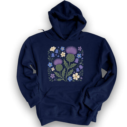 Scottish Thistle Floral Hoodie - Navy