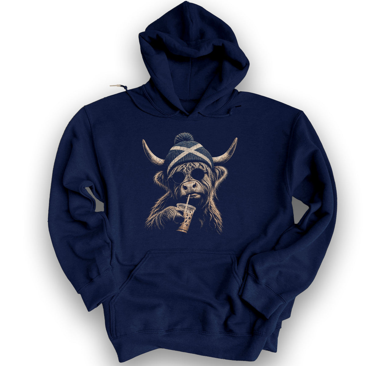 Highland Cow Beanie Hoodie - Navy