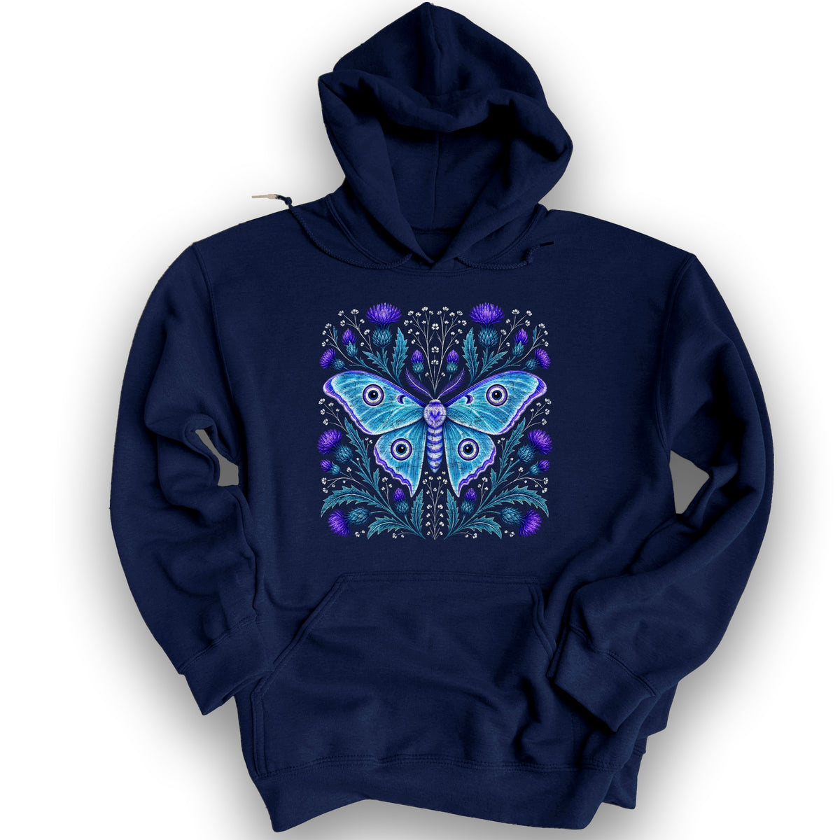 Emperor Moth Thistle Hoodie - Navy