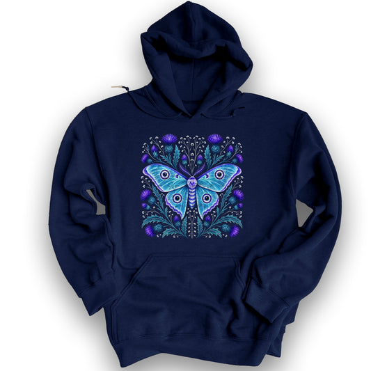 Emperor Moth Thistle Hoodie - Navy