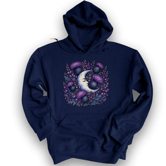 Botanical Moon Thistle Hoodie - Navy