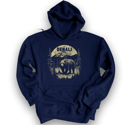 Denali National Park Grizzly Bear Hoodie - Navy