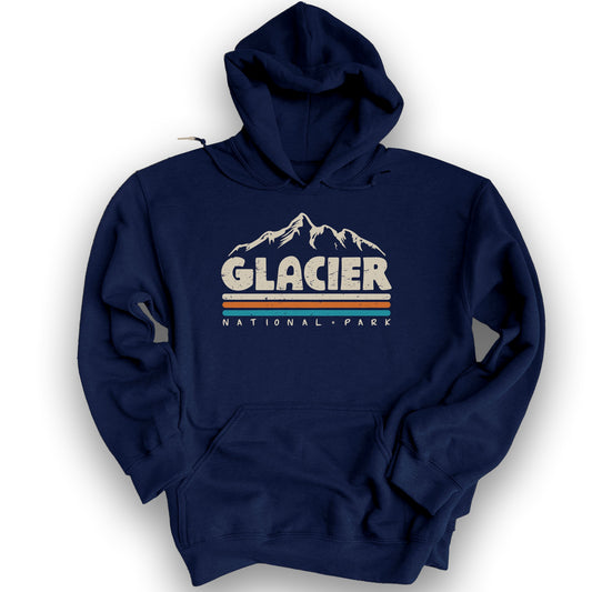 Glacier National Park "Retro Stipes" Hoodie - Navy