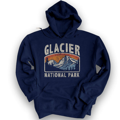 Glacier National Park "Vintage Mountain" Hoodie - Navy