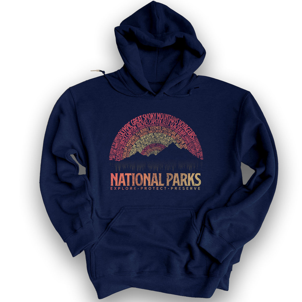 National Parks Word Art "Vintage Sunset" Hoodie - Navy