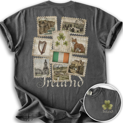 Ireland Vintage Stamps Front/Back Print T-Shirt - Pepper