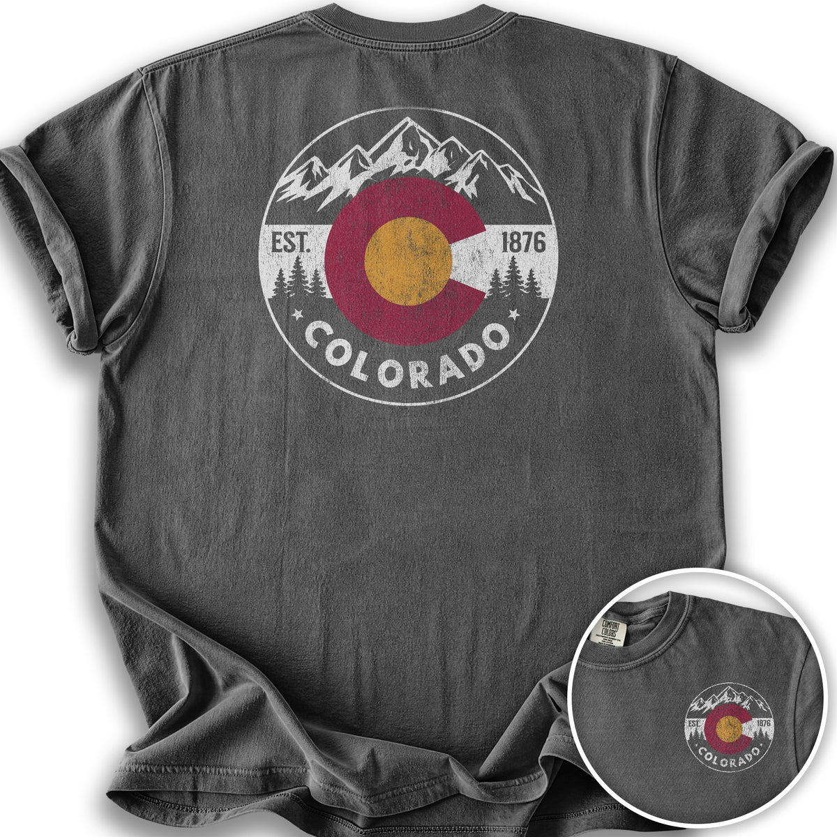 Colorado Flag Badge Textured Front/Back T-Shirt - Pepper