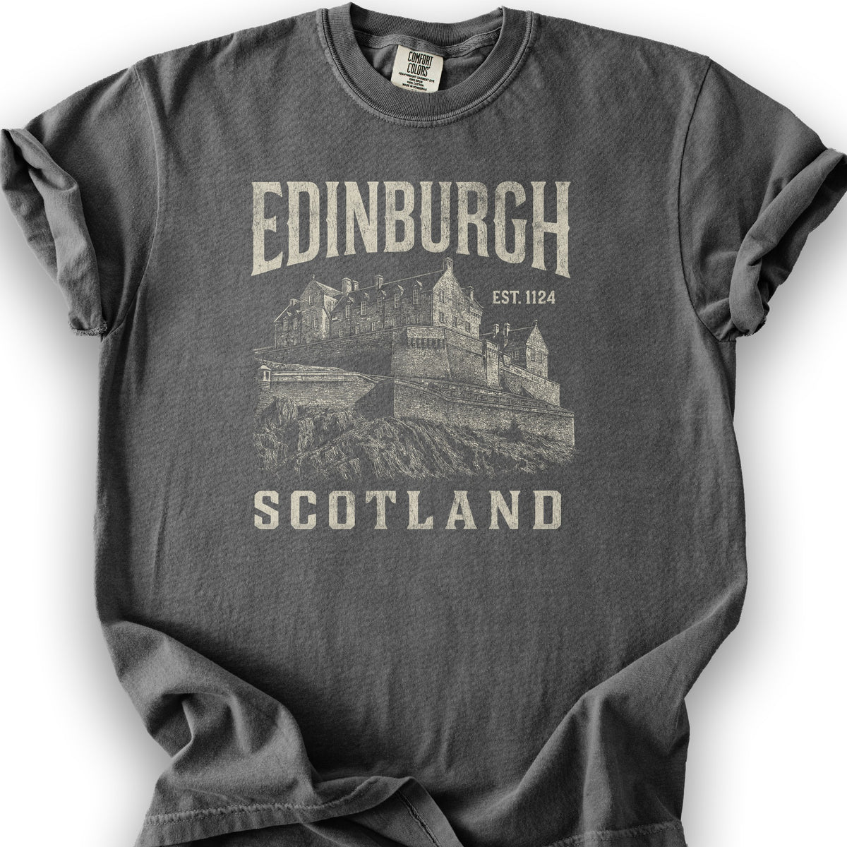 Edinburgh Scotland "Vintage Etching" T-Shirt - Pepper