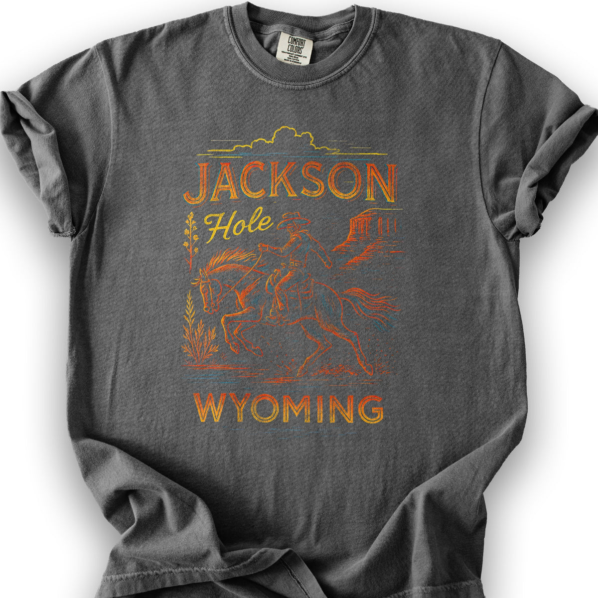 Jackson Hole "Linocut Cowboy" T-Shirt - Pepper