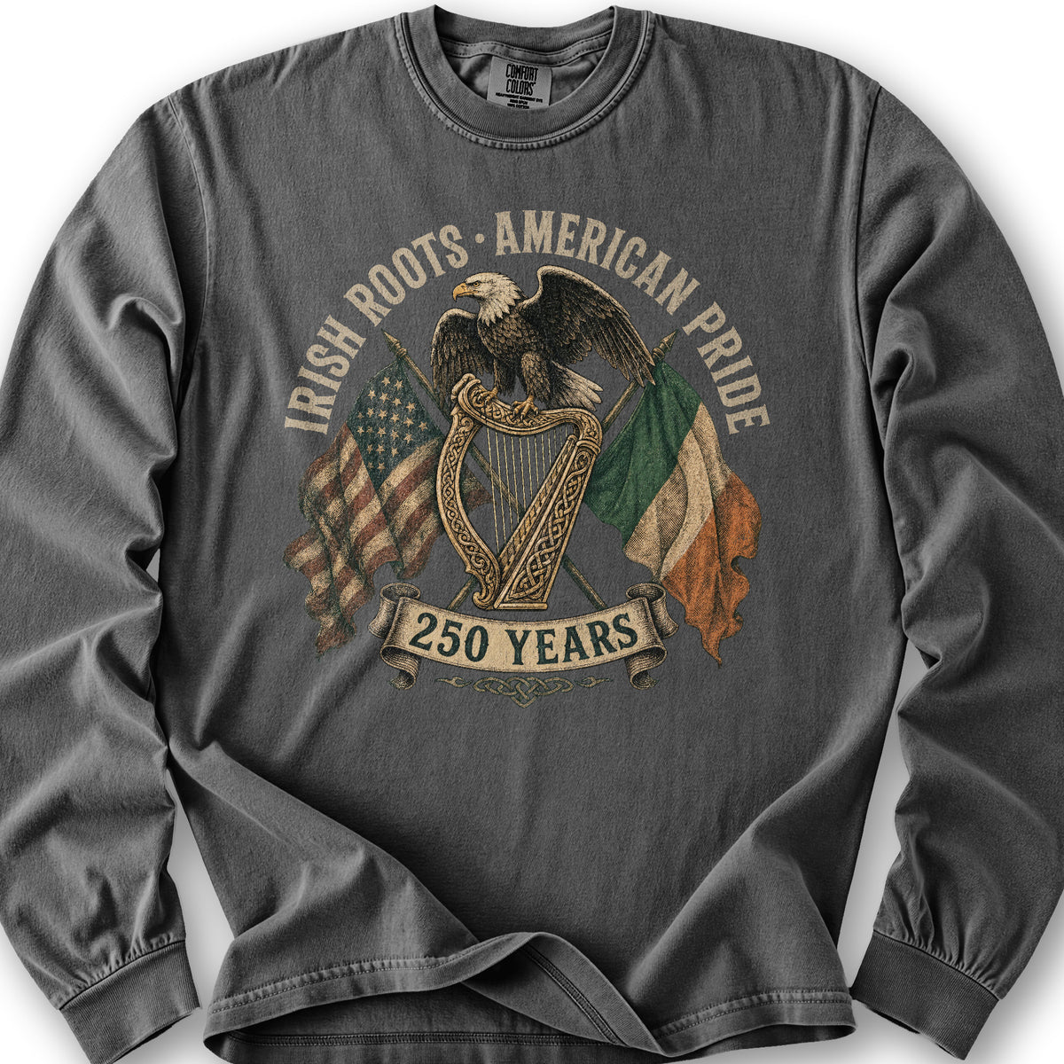 Irish Roots American Pride Long Sleeve Shirt - Pepper