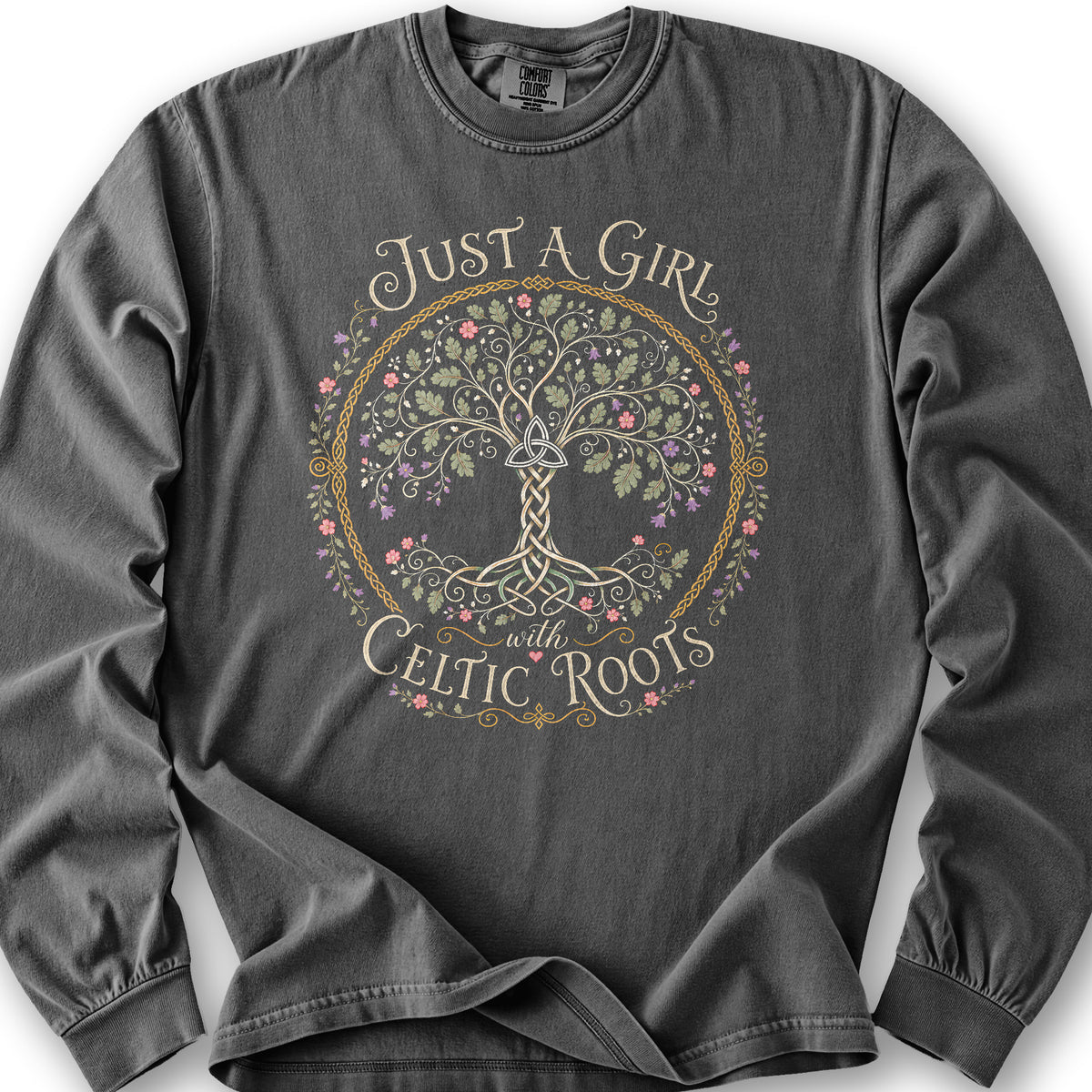 Just A Girl Celtic Long Sleeve Shirt - Pepper