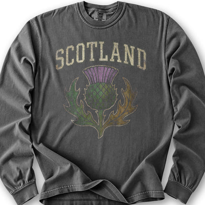 Scotland Distressed Thistle Long Sleeve Shirt - Pepper