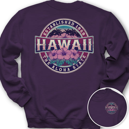 Hawaii Badge Front/Back Print Sweatshirt - Purple