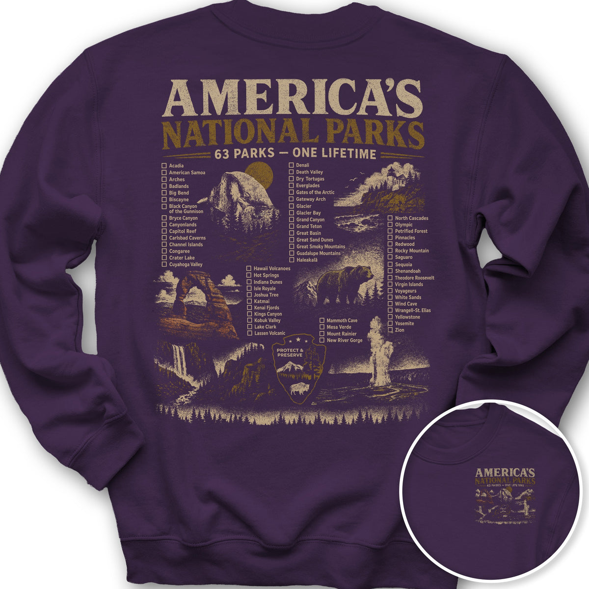 Vintage Parks Checklist Front/Back Print Sweatshirt - Purple