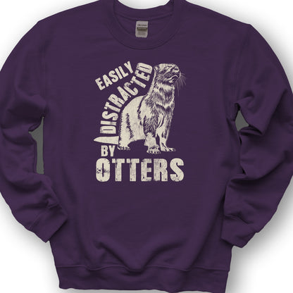 Easily Distracted By Otters Vintage Print Sweatshirt - Purple