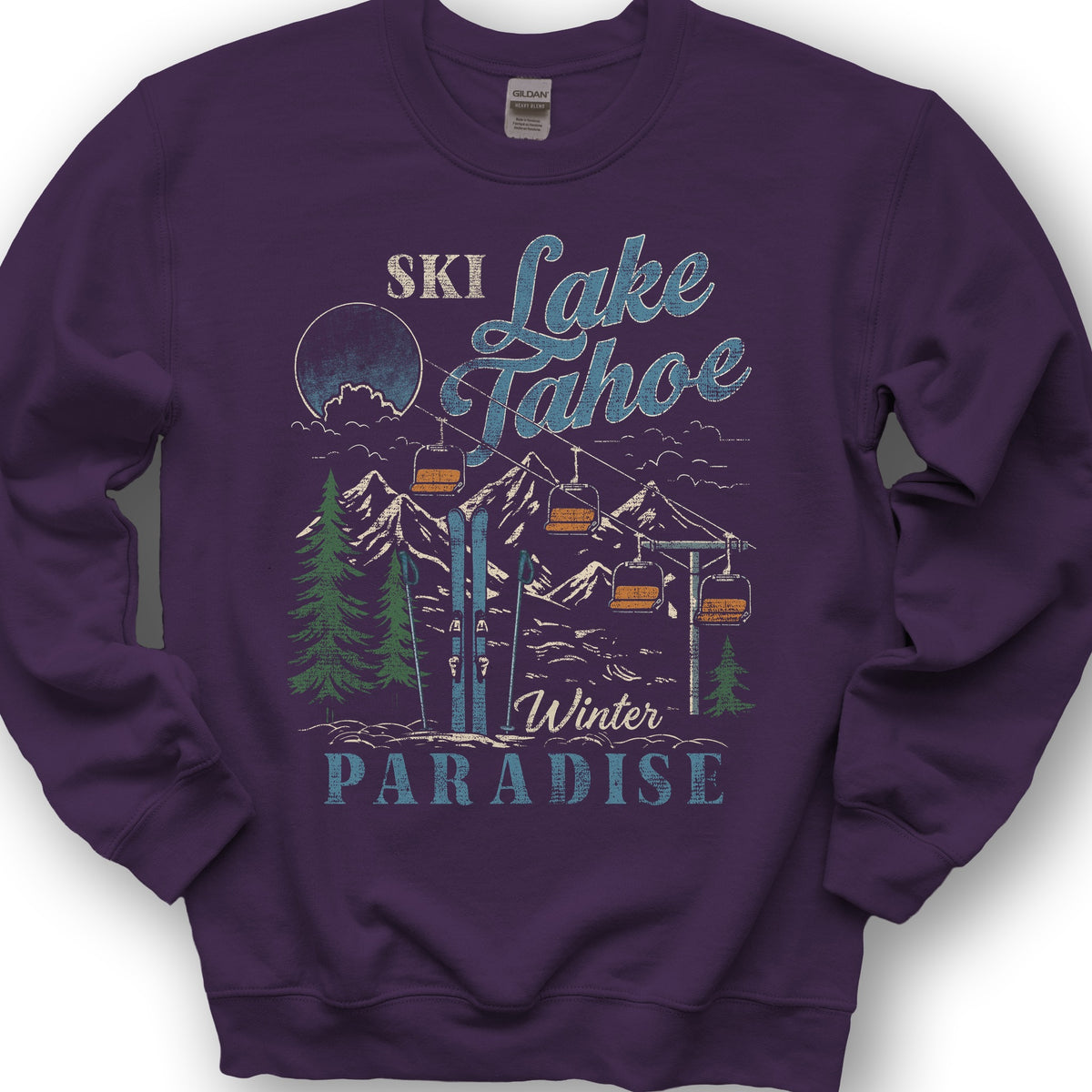Retro "Ski Lake Tahoe" Sweatshirt - Purple