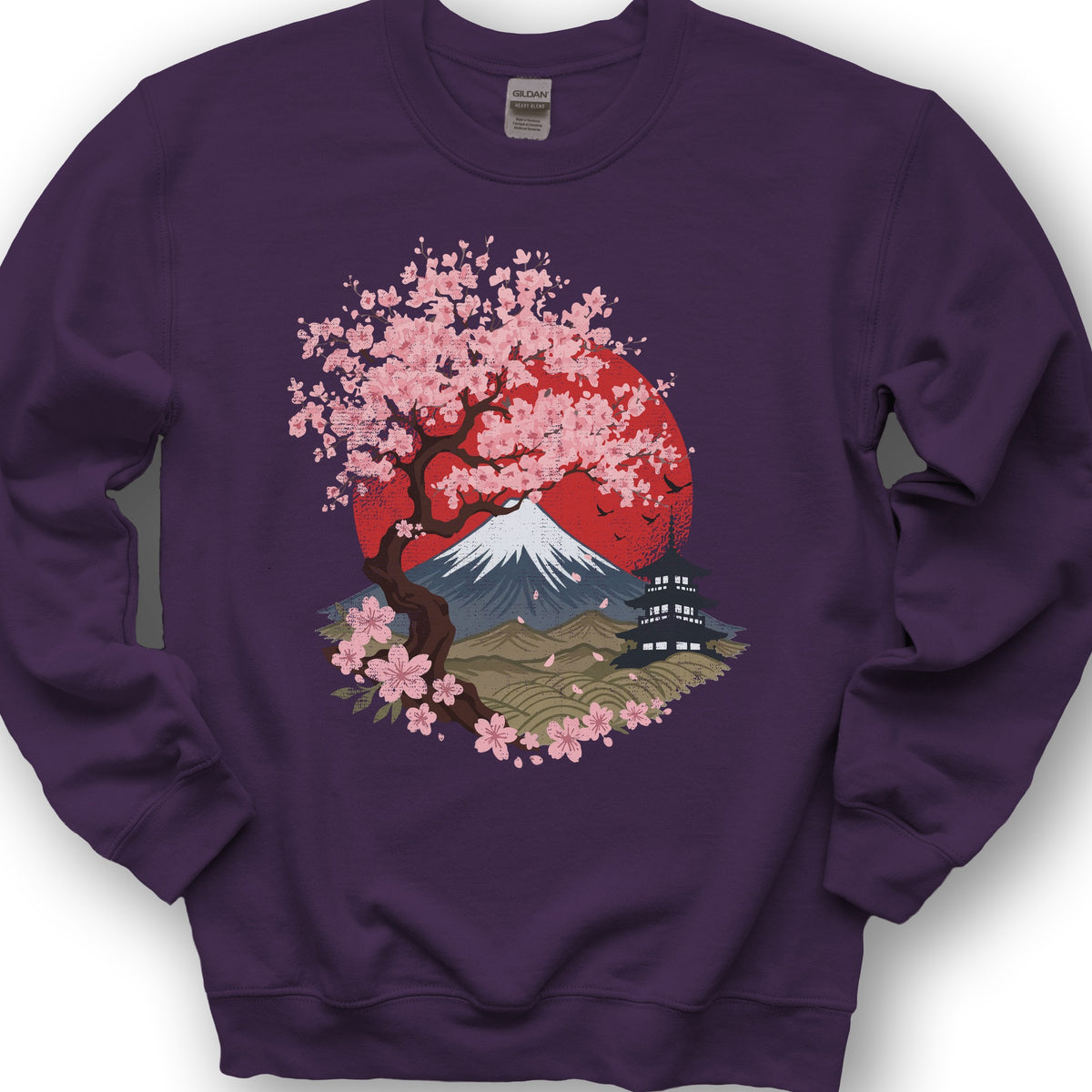 Mount Fuji Cherry Blossoms Sweatshirt - Purple