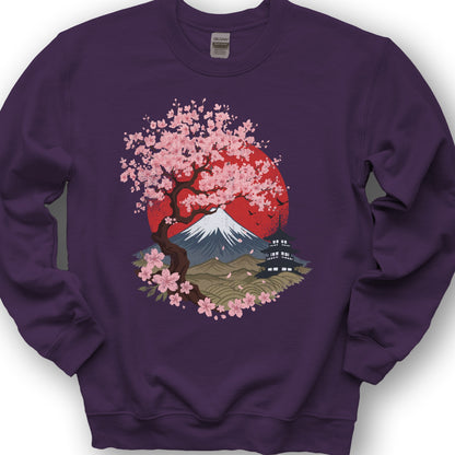 Mount Fuji Cherry Blossoms Sweatshirt - Purple