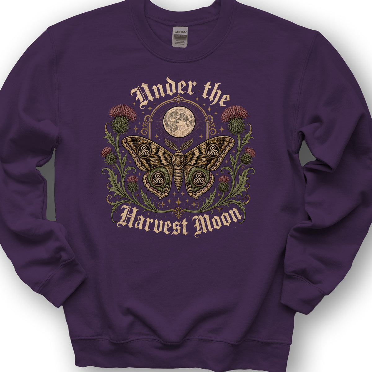 Gothic Harvest Moon Moth Sweatshirt - Purple