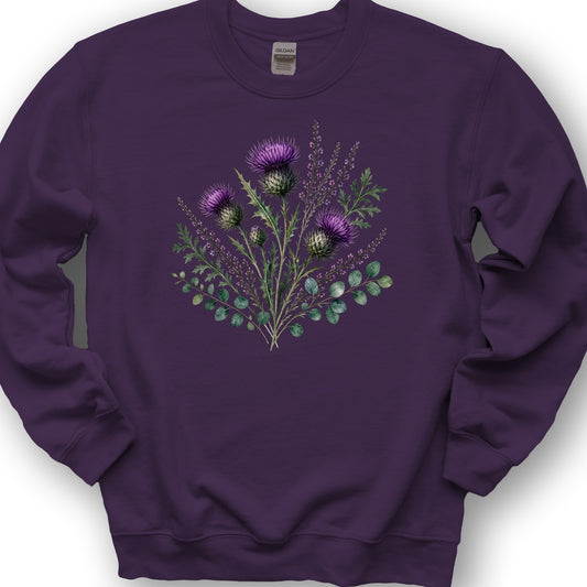 Cottagecore Thistle Bouquet Sweatshirt - Purple