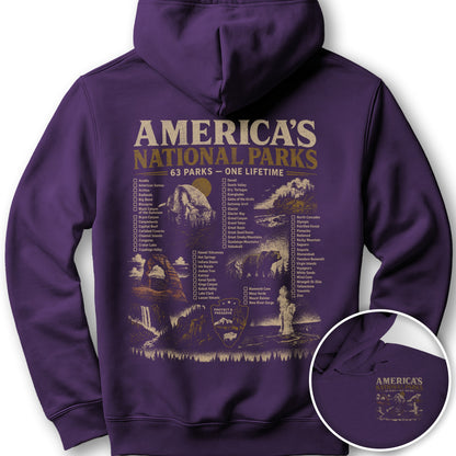 Vintage Parks Checklist Front/Back Print Hoodie - Purple