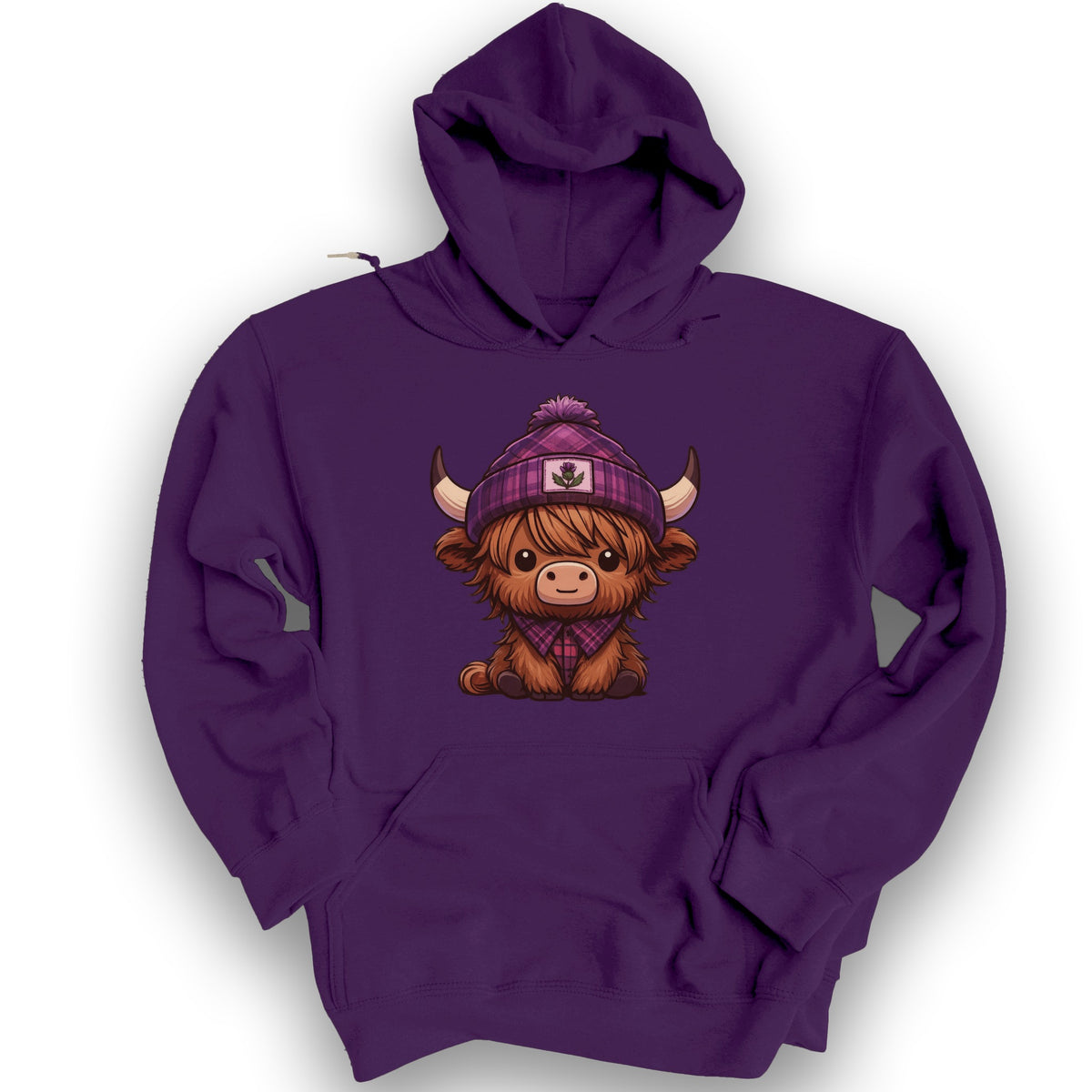 Tartan Highland Cow Hoodie - Purple