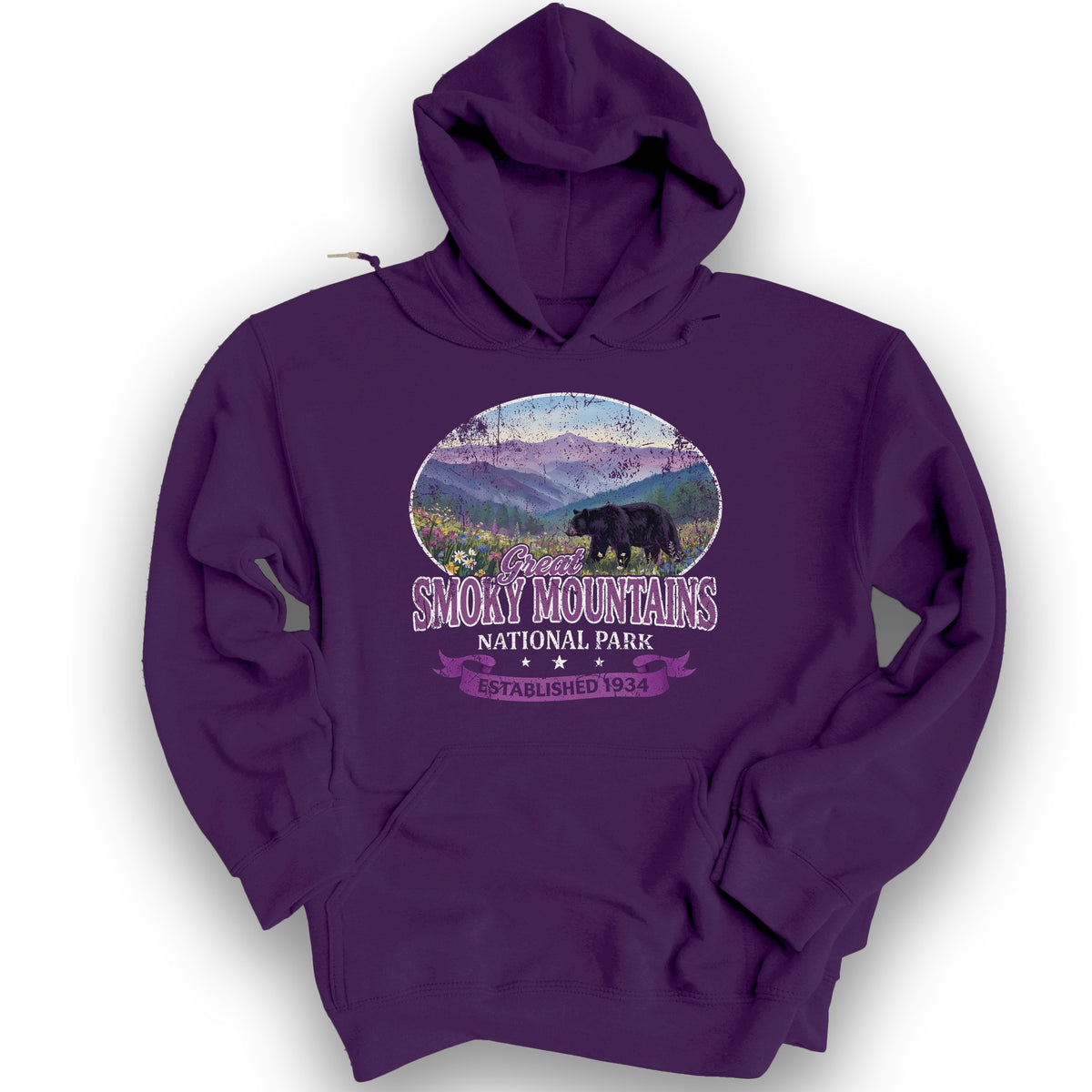 Smoky Mountains Retro Bear Hoodie - Purple