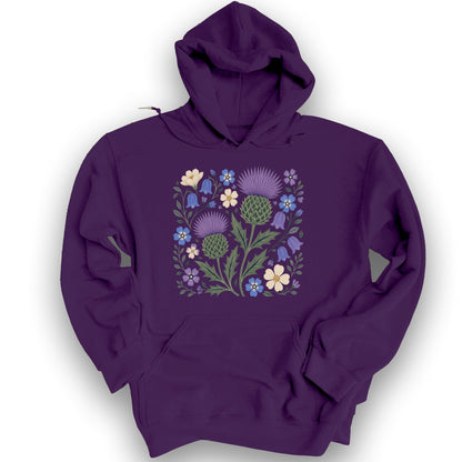 Scottish Thistle Floral Hoodie - Purple